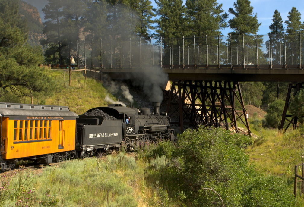 Passing under a bridge while leaving Durango.