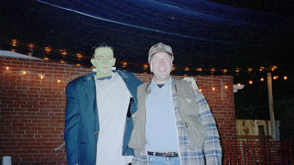 Frankenstein (Joe Wise) and a fisherman (Tom Feldkamp)