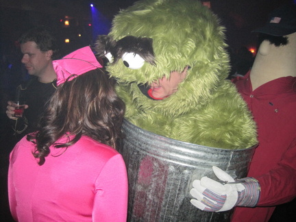 A Flight Attendant and Oscar the Grouch